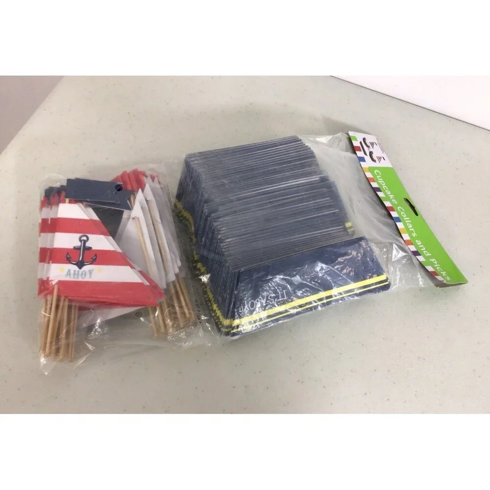 Cupcake Collars & Picks It’s a Boy Nautical Theme 100 Pieces New
